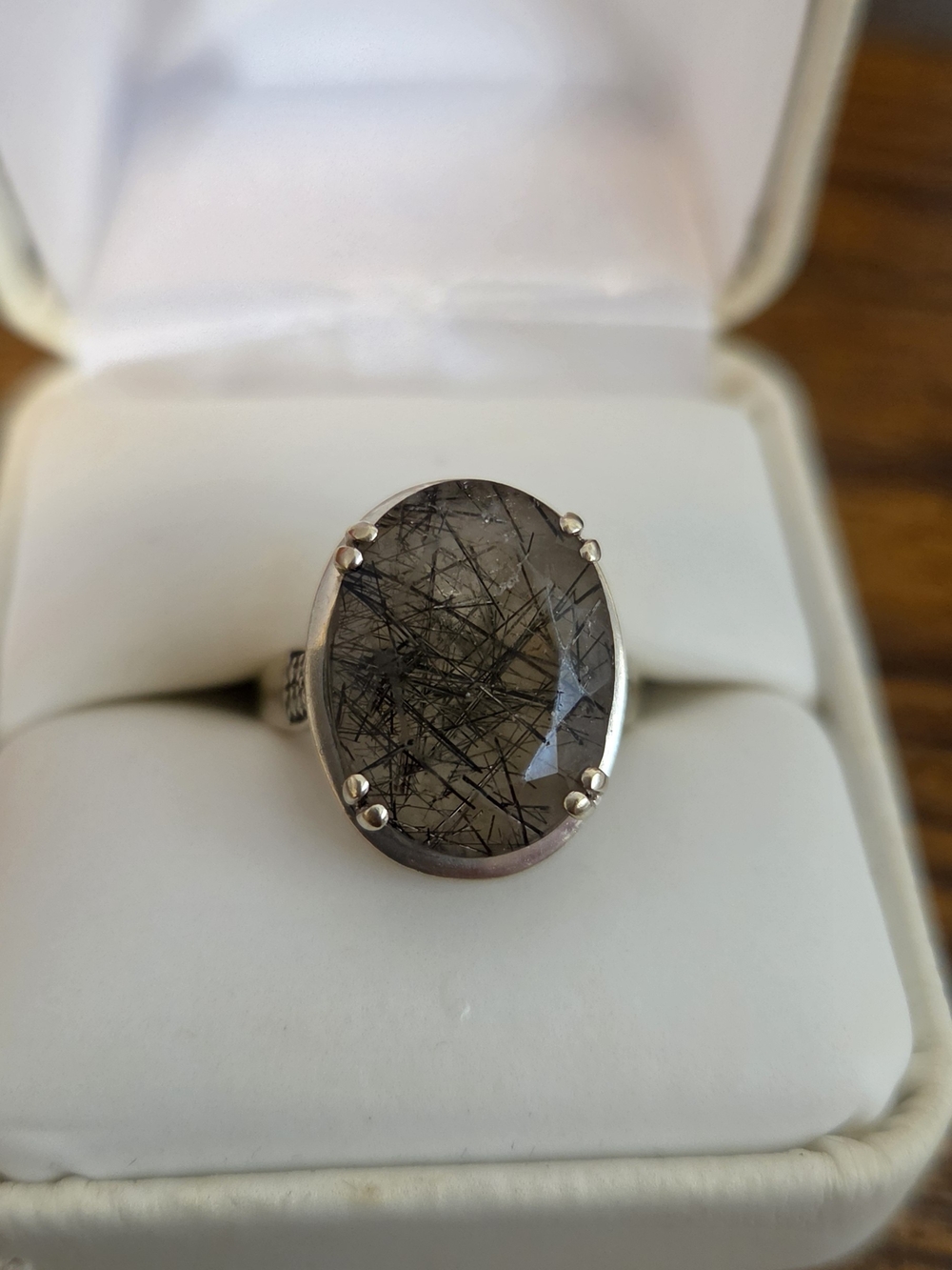 14K Gold Rutilated Quartz Ring with Champagne Diamonds - 14K Gold